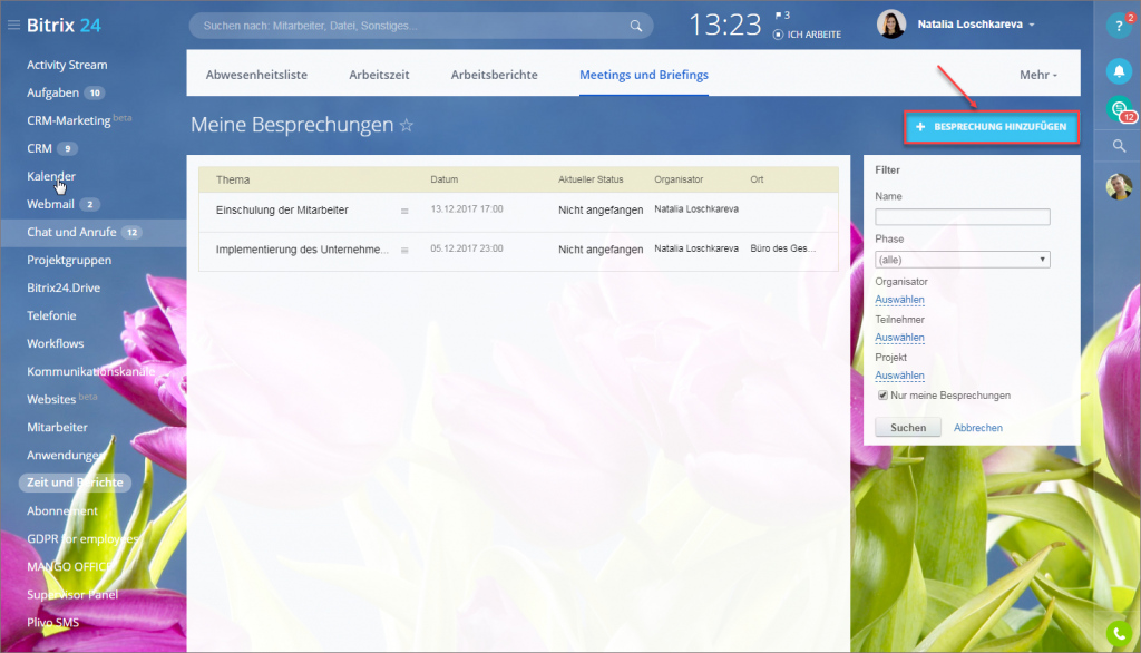 Besprechung hinzuzufügen
